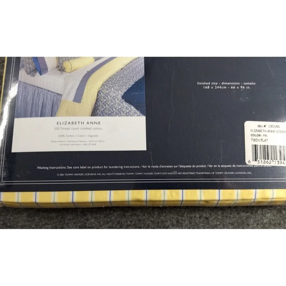 Tommy Hilfiger Twin Flat Sheet Cotton Elizabeth‎ Anne Floral Yellow Stripe NEW